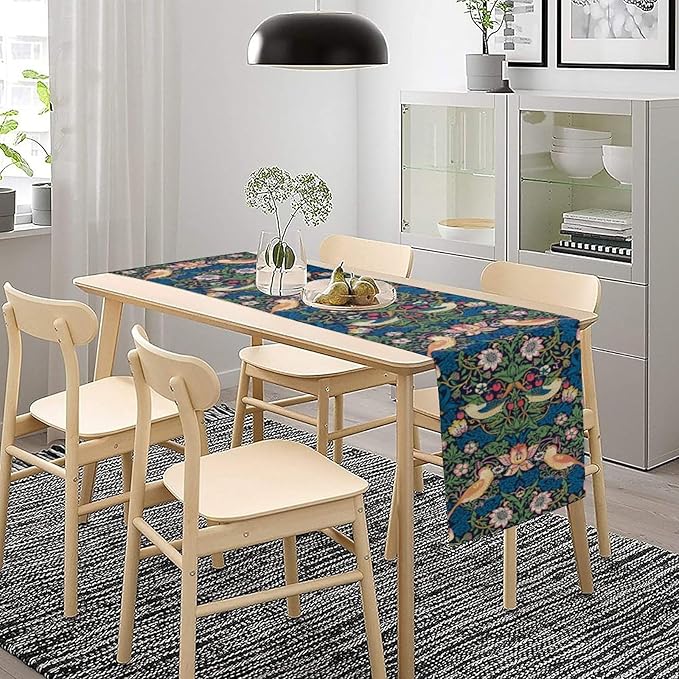 William Morris Floral Table Runner, Vintage Flowers Botanical Printed Table Runner for Home Kitchen Dining Table Decoration,13x120 Inch