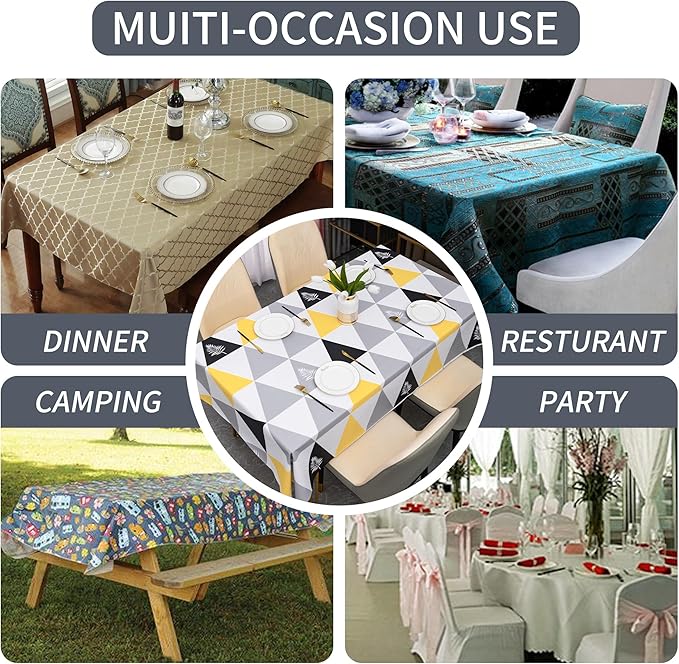 Rectangle Table Cloth,100% Waterproof Tablecloth Oil Proof Spill Proof Vinyl Table Cloth, Wipe Clean Plastic Table Cover for Dining, Camping, Indoor and Outdoor 54" x 78",Triangle