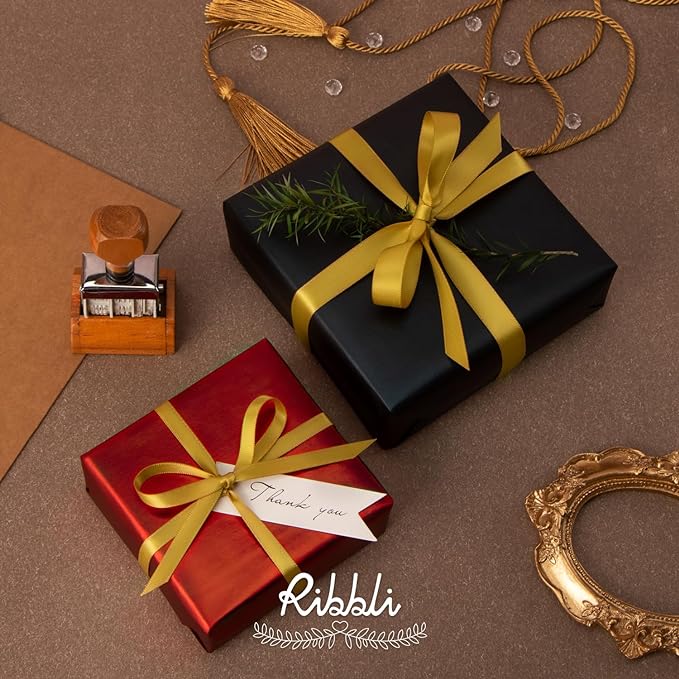 Ribbli Gold Satin Ribbon Double Faced Satin 1/2 inch x Continuous 50 Yards-Gold Ribbon for Gift Wrapping Crafts Wedding Decoration Bows Bouquet Floral Arrangement