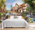 Flowery Waterfall and Beautiful Street Scene in The Sunshine Wall Mural for Living Room, Bedroom, Bathroom Backdrop Decoration（Non-self-Adhesive）