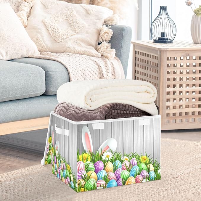 senya Easter Storage Baskets Collapsible Bins with Lids, Flowers Wood Boxes Clothes for Organizing (B06D22020)