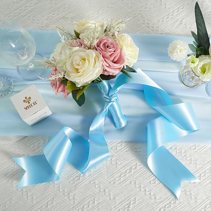 MEEDEE Blue Satin 3 Inch Ribbon Lux Double Faced Satin Ribbon by 10 Yards Light Blue Wide Ribbons for Baby Shower, Baby Blue Ribbons for Christmas Tree, Crafts, Flower Bouquet, Wedding