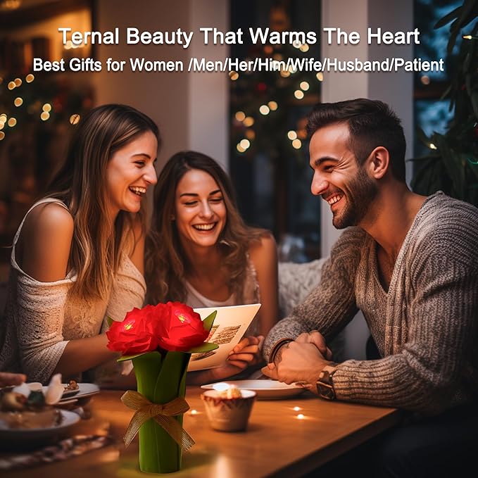 Red Rose Flower Night Light Gifts for Womens, Christmas Day Gifts for Mom Women Wife Friends Her Christmas Anniversary Birthday Gift, Perfect Ideal for Bedroom Ambiance Coffee Shop