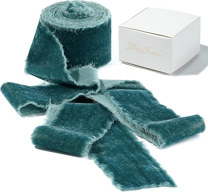 MAYREEL 2 Inch Steel Blue Velvet Ribbon Hand Torn Sky Blue Silk Frayed Edge for Bridal Bouquets Invitations Wedding Vow Books Gift Baskets Hair Bows 3 Yards