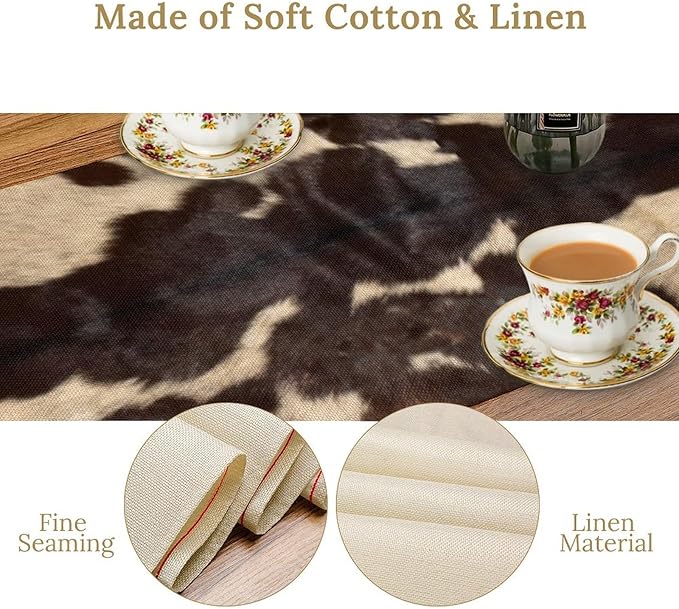 Cow Print Table Runner, Cowhide Print Western Style Table Runner Country Farmhouse Cottage Cow Patten Table Decoration for Home Kitchen Dining, 13x36 Inch