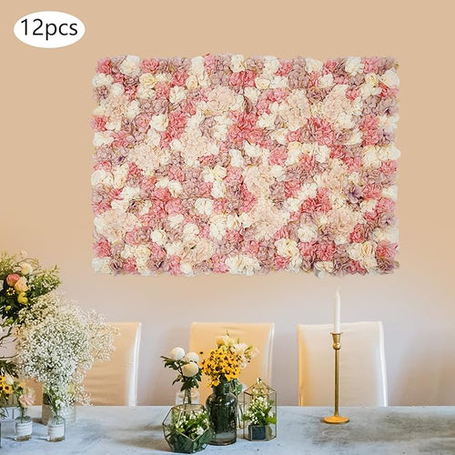 12Pcs Artificial Flower Wall Panel 3D Floral Backdrop Walls15 X 15" Flower Wall Decor Panel Flower Backdrop for Party Home Background Decor-Champagne, White, Pink