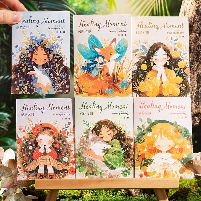 TIAMECH Healing Forest PET Stickers - 72 Pcs Strawberry Girl & Fantasy Flower Fox Wolf Design, Waterproof Sticker for Journaling & Scrapbooking, Junk Journal Supplies, Ephemera & DIY Crafts