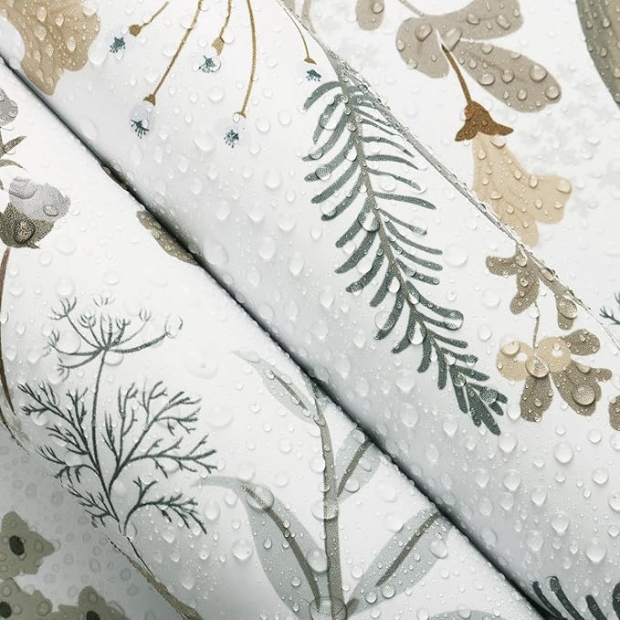 Guvana 16.14"x197" Floral and Leaf Wallpaper Floral Peel and Stick Wallpaper Leaves Contact Paper Colorful Flowers Removable Wall Paper for Room Wall Decor（Off-White Background）