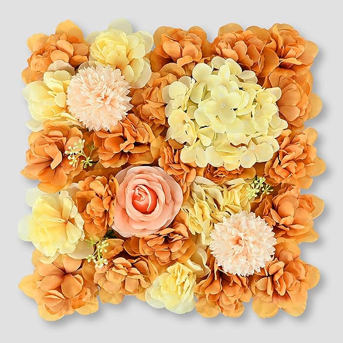 Flower Wall Backdrop, 12PCS 10.6"-15.7" Artificial Flower Wall Panel with Various Styles, 3D Floral Wall Decor for Wedding Photo Background Festive Party Home Decoration (I005, 15.7 * 15.7in)