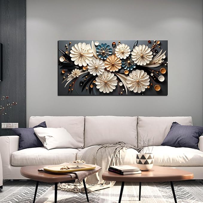 Large Wall Art for Living Room Bedroom Home Office Gold Flower Pictures Wall Art Modern Floral Artwork Framed Wall Decor Canvas Prints 20x40 In