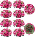 BLOSMON Faux Peony Flowers centerpieces: 10pc 9.5 Inch Hot Pink Floral Ball Arrangement for Wedding Party - Easy to Use Home Dinning Table Decoration - Fake Silk Peony Kissing Ball Decor