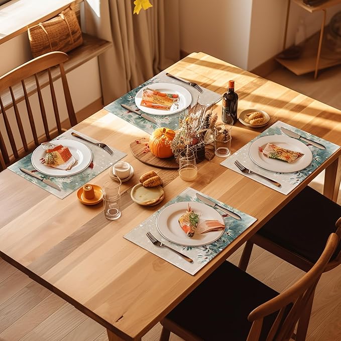Placemats-Winter Cardinal Bird Linen Table Place Mats Set of 4 Non-Slip Heat Resistant Table Mats for Dining Kitchen Cabin Decor 12x18 Inch