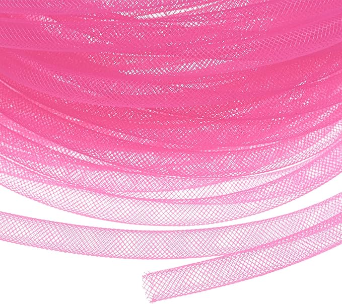 Mesh Tube Ribbon 25 Yards, 8mm Elastic Fabric Ribbons Mesh Tubing for Crafts/Gift Wrapping/Flower Bouquets/Wedding/Birthday/Holiday/Wreaths Christmas/Decoration[Pink]