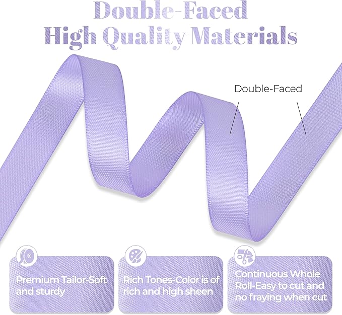 Lavender Satin Ribbon, Double Faced 1/2 Inch X 25 Yards Lavender Ribbon, Premium Satin Ribbon for Gift Wrapping, Crafts, Hair Bow Making, Sewing, Flower Bouquet, Wedding Party Decor