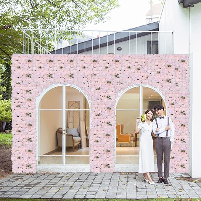 15.74"x 23.62" Artificial Flower Wall Panels,Flower Wall Mat Silk Flower Panels for Outdoor Garden Backyard Fence Fence Privacy Screen and Indoor Wall Decor (6Pcs Light Pink)