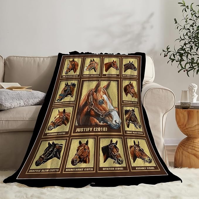Racing Horse Blanket Throw for Girls Boys Men Women Kids Adults - Soft Warm Cozy Fleece for Couch Sofa Bed - Horse Gifts and Decor - 80"x60"