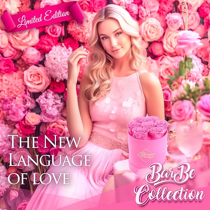 GLAMOUR BOUTIQUE Eternal Preserved Roses in a Box - Flowers Forever, Rose Forever in a Box for Wife, Birthday Gifts for Her, 7 Roses, Velvet Pink