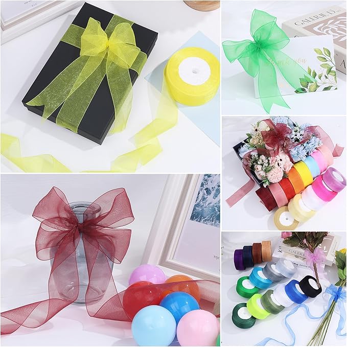 1-1/2 Inch x 50 Yards Sheer Organza Ribbon Chiffon Ribbon for Gift Wedding Flower Bouquet Wrapping Decorations Crafts (Green)