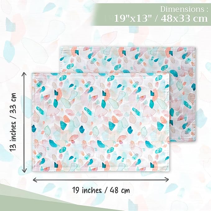 Maison d' Hermine Placemats Set of 4 100% Cotton Washable Cloth Place Mats, Reusable Table Mats for Kitchen Dining Decoration, Party, Wedding, Restaurant Spring/Summer (Summer Picnic, 13" x 19")