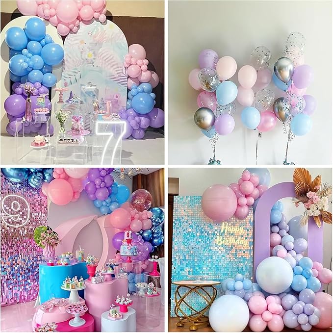 Pink Purple Blue Balloon 60Pcs 12 Inch Metallic Pastel Balloon Iridescent Pearl Pink Blue Purple Party Balloons for Girls Mermaid Snowflake Princess Birthday Baby Shower Party Decoration