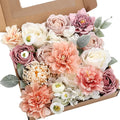 YYHUAWU Artificial Flowers Combo Set Fake Flower Leaf Box with Stems for DIY Wedding Bouquets Centerpieces Flower Arrangements Decorations Baby Shower Party Home Decorations White Pink