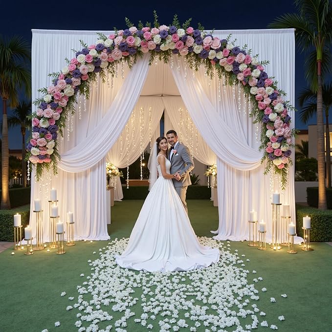 gogoparti 10x15 ft White Backdrop Curtain for Weddings & Parties - 2-Panel Wrinkle-Free Polyester Drape, 15 FT Long for Birthday, Baby Shower, Halloween Photography Background