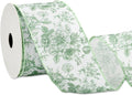 Floral Wired Edge Ribbon Roll Green Flower Ribbon Chinoiserie Fabric Ribbon for Wreath Bow Making DIY Crafts Gift Wrapping, 12 Yard