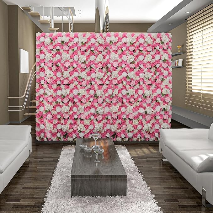 Flower Wall Backdrop 9pcs 16.5x16.5 Inch Flower Wall Decor Artificial Floral Wall Panel Ideal for Wedding Celebrations, Festive Party Birthday Backdrops and Elegant Home Decor