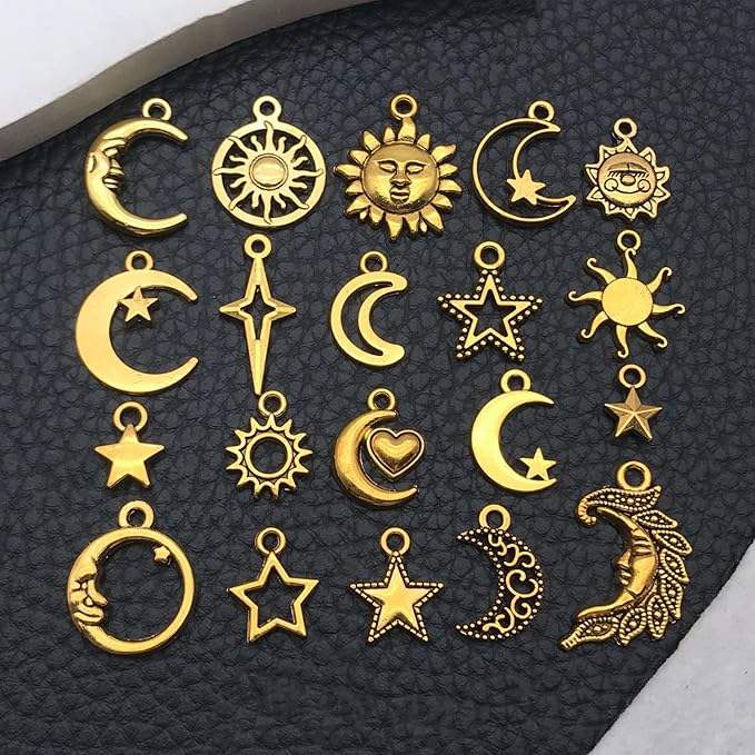 WOCRAFT 60pcs Antique Gold Sun Moon Star Charms Bracelet Charms for Jewelry Making Sets DIY Necklace Bracelet Keychain Crafting Charms Kit Craft Supplies (SN834)