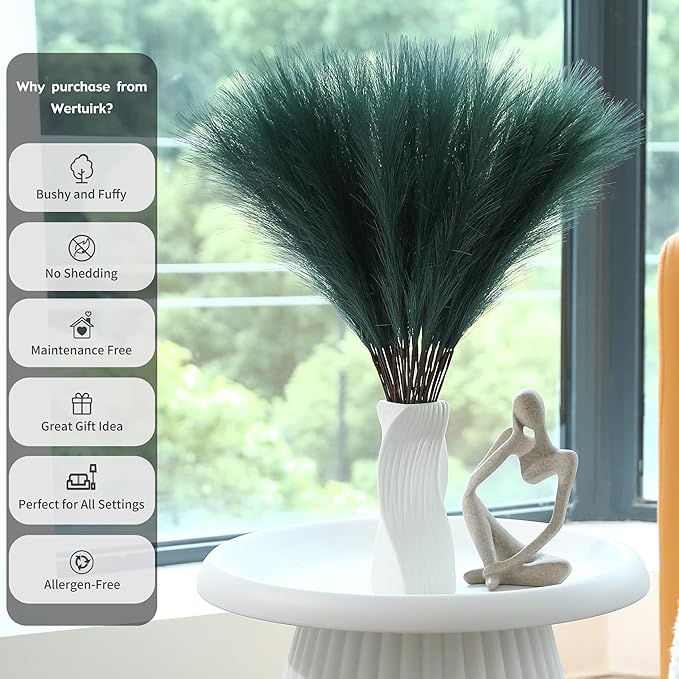 Green Pampas Grass Decor - 30pcs 24 Inch Artificial Pampas Grass Decor Tall, Fake Pompas Grass for Vase Filler, Table Centerpieces, Wedding, Party and Green Home Decor (Green)
