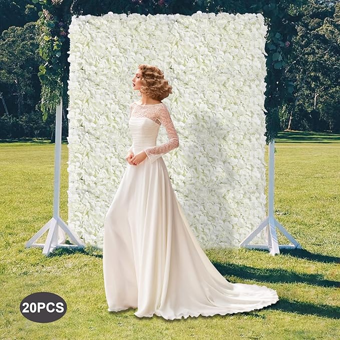 Flower Wall Panel Floral Backdrop,20Pack Flower Wall Decor,Silk Rose Wall, Artificial Flower Backdrop Faux Flower Panel for Wedding