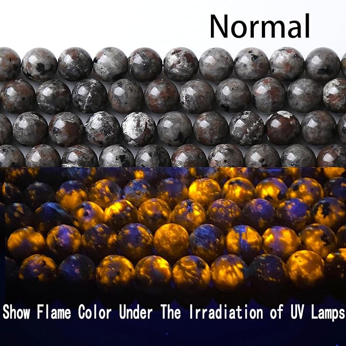 8MM 43PCS Flame Yooperlite Stone Beads Loose Beads for Jewelry Making DIY Bracelets Show Flame Color Under The Irradiation of UV Lamps