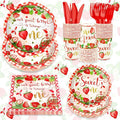 120 PCS 1st Birthday Decor, A Berry Sweet Girl is Turning One Disposable Tableware for Bday Thanksgiving Christmas, Strawberry Sweet One Birthday Tableware Set Plates Napkins Cups Knives Forks for 20