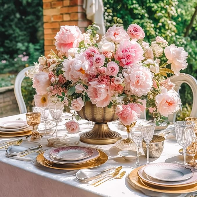 20 Pcs Distressed Gold Compote Vase for Centerpieces Compote Bowl 8'' Wide Vintage Decorative Antique Urn Planter Vase for Wedding Event Anniversary Party Indoor Outdoor Activity