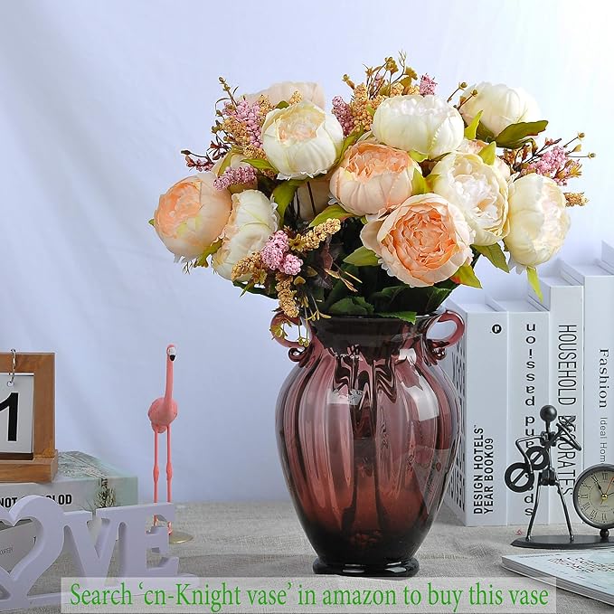 1pcs Artificial Peony Bouquet,19 Inch Silk Peony Bunch with 7 Faux Flowers,Classical Style Artificial Flowers with Leaves and Ornaments for Wedding,Home Décor Centerpieces(White)