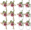 12 Pcs Wedding Wrist Corsage and Boutonniere Set Rose Wrist Corsage for Prom Boutonniere for Men Wedding Flowers Accessories Prom Suit Decorations for Wedding Ceremony Anniversary (Dusty Rose)