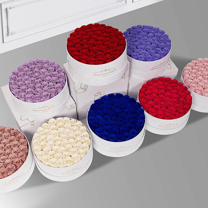 50 Piece Roses in a Velvet Box, Flowers for Delivery, Presereved Flowers Birthday Gifts for Women Mom and Wife (Light Purple)