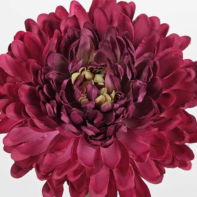 Hollyone 3Pcs Fake Mums Flowers Red Artificial Chrysanthemum Flowers Silk 30" Long Stem Floral Arrangements Bouquets Faux Spider Mum Flower Pincushion Flower Bush Spring Home Decor