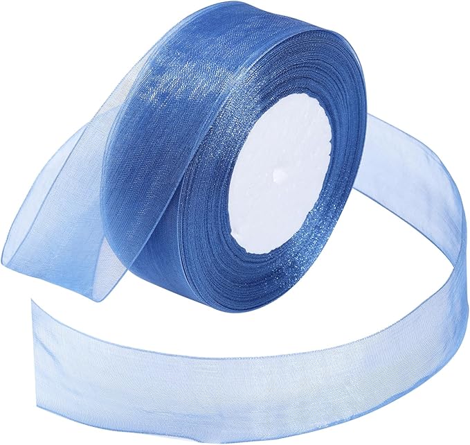 Blue Ribbon for Gift Wrapping 1-1/2 inch Sheer Organza Ribbon for Flower Bouquet Tulle Chiffon Ribbons for Wedding Invitations Christmas Decorations Crafts 50 Yards