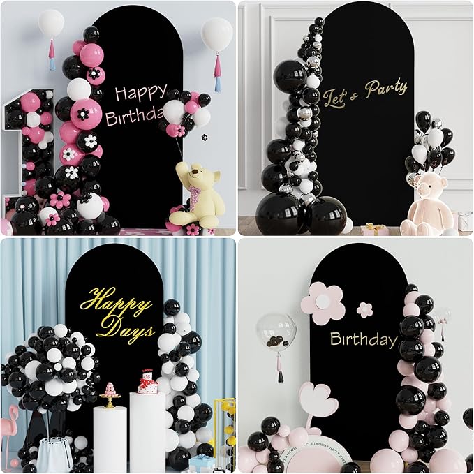 Putros 6ft Metal Arch Stand with Cover Black Spandex Fitted Wedding Arch Cover and Round Top Chiara Backdrop Stand Set for Birthday Party Baby Shower Decoration
