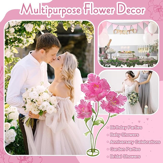 Giant Artificial Flower Decoration 3PCS Large Decorative Fake Flower wall Backdrop Decorations Home Wedding Party 3D Realistic Artificial Flowers for Birthday Festival Mall Window Decor (Rose Red)