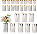 CHILL RECIPE Silver Cylinder Vases Glass Candle Holders Bulk, Mercury Hurricane Candle Holder Small Flower Vases for Centerpieces Tea Light Pillar Votive Candles Wedding Decor Party (8 Set 24Pcs)