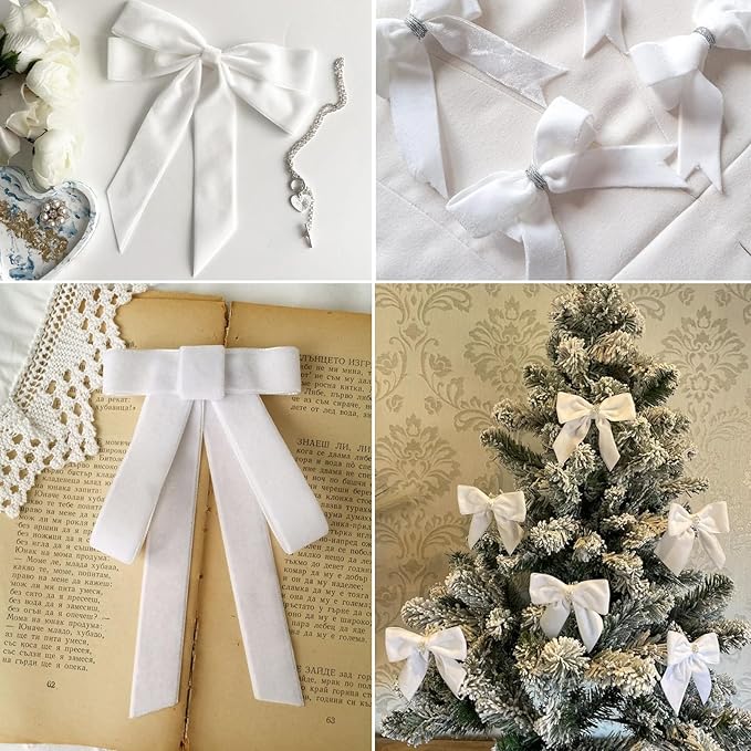 White Velvet Ribbon - 1 inch x 10 Yards for Gift Wrapping, Crafts, Christmas Decor, Bow Making, Vintage Fabric
