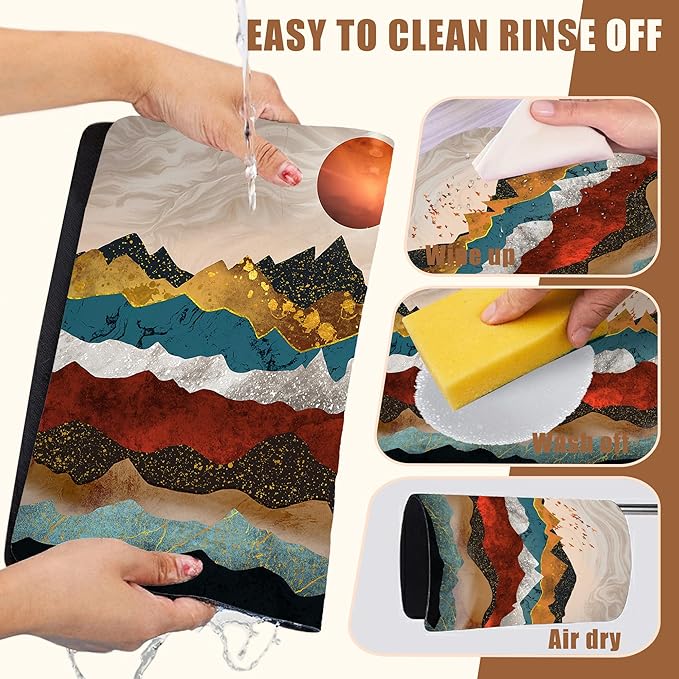Abstract Golden Mountains Coffee Mat Absorbent Dish Drying Mat for Kitchen Counter Hide Stain Rubber Backed Coffee Bar Accessories Fit Under Espresso Machine Dish Drainer, 15.7 x 23.6 Inch