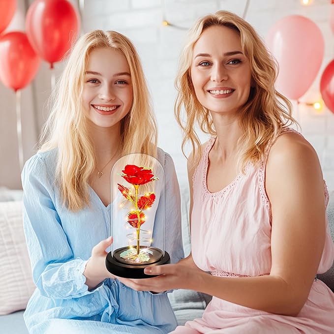 Childom Christmas Rose Gifts for Women,Birthday Gifts for Women Mom Christmas,Flowers for Delivery Prime,Red Light Up Rose in A Glass Dome,Anniversary Rose Gift for Her Grandma Valentines Day
