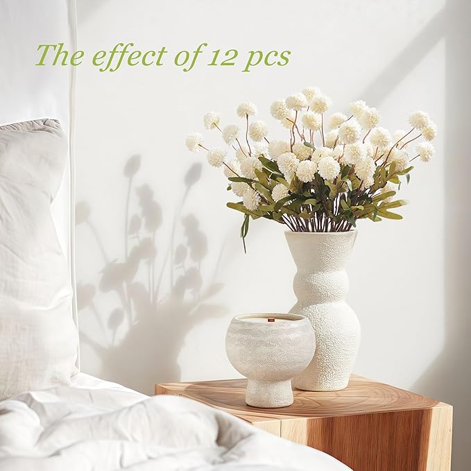 SITUMEIZI White Flowers Faux Mum White Artificial Flowers Fake Mums Silk Pompon Mini Chrysanthemum 6Pcs for Home Party Wedding Decorations