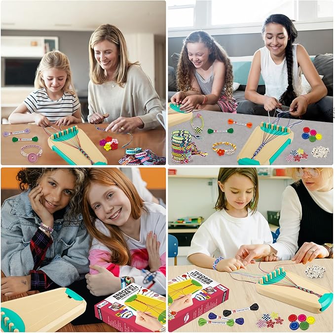 Maynacs Arts and Crafts for Kids Ages 8-12,Friendship Bracelet Making Kit for Girl,Kids Jewelry Making Kit with 28 Pre-Cut Threads,Christmas Birthday Gifts for Ages 6 7 8 9 10 11 12 Year Old Cyan