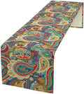 Boho Paisley Table Runner, Colorful Indian Mandala Floral Golden Aeccent Bohemian Style Table Runnner for Kitchen Dining Holiday Party Decoration, 13x36 Inch