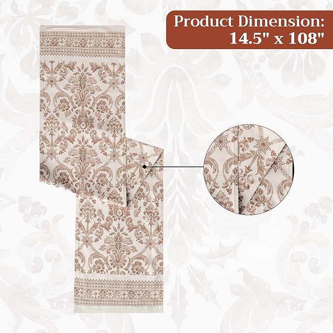 Maison d' Hermine Table Runner 100% Cotton Double Layer Table Runners 108 inches Long for Thanksgiving Christmas Decorations Home Kitchen Dining Party Wedding (Allure, 14.5" x 108")