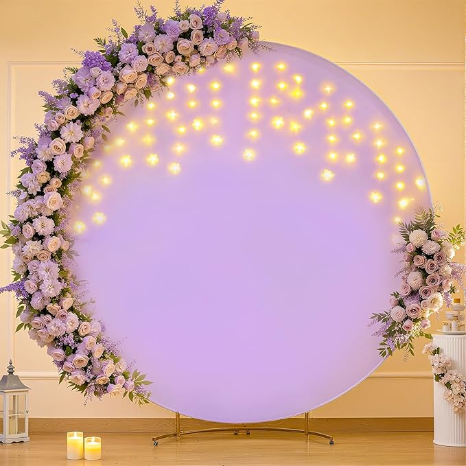 6.6 FT Purple Round Backdrop Cover with Lights String for Circle Arch Stand Circle Backdrop Covers with LED Fairy Lights for Wedding Arch Baby Shower Birthday Party Photo Photography Background